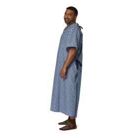 Patient IV Gown with KM80 Plastic Snaps, Blue Triangle Print, One Size Fits Most