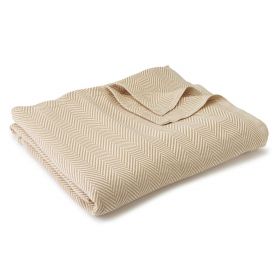 Chevron-Weave Spread Blanket, 70" x 90", Beige and White