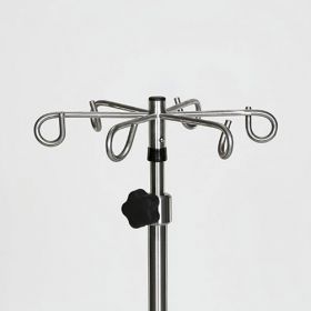 Stainless Steel IV Pole with 6 Hooks and 6 Legs, Adjustable Thumb Knob