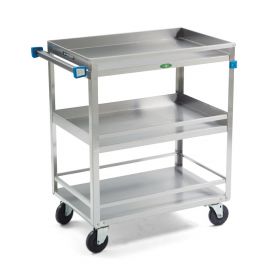 Medium-Duty Stainless-Steel Utility Cart, 500 lb., 3 Shelves with Guard Rails