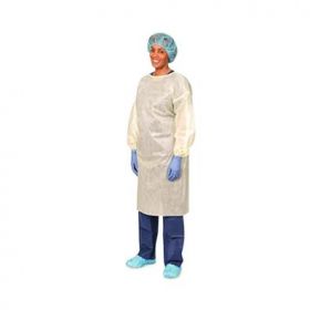 AAMI Level 2 Full-Back SMS Isolation Gown with Elastic Wrists, Yellow, Universal