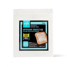 Optifoam Gentle Silicone-Faced Foam Dressing with Liquitrap Super Absorbent Core, 3" x 3", in Educational Packaging MSC2333EPH
