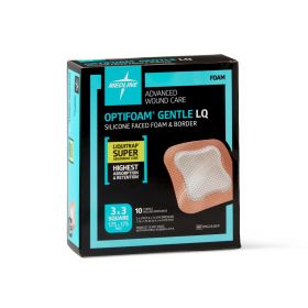 Optifoam Gentle Silicone-Faced Foam Dressing with Liquitrap Super Absorbent Core, 3" x 3", in Educational Packaging  MSC2333EPZ