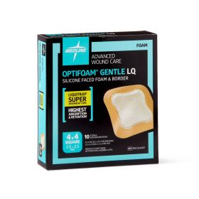 Optifoam Gentle Silicone-Faced Foam Dressing with Liquitrap Super Absorbent Core in Educational Packaging, 4" x 4" MSC2344EP 