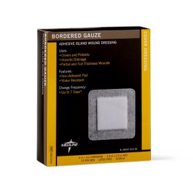 Sterile Bordered Gauze Adhesive Island Wound Dressing, 4" x 4" with 2.5" x 2.5" Pad