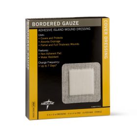 Sterile Bordered Gauze Adhesive Island Wound Dressing, 6" x 6" with 4" x 4" Pad