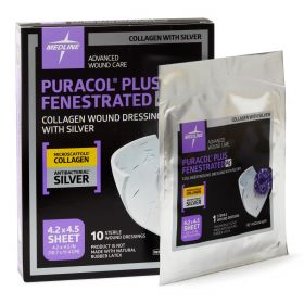 Puracol Plus Ag+ Collagen Wound Dressing with Silver, 4.25" x 4.5" Fenestrated