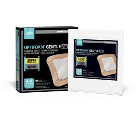 Optifoam Gentle Silicone-Faced Foam Dressing with Silver, in Educational Packaging, 4" x 4"