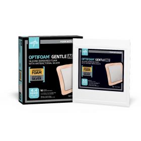 Optifoam Gentle AG+ Wound Dressing with Silicone Adhesive Border, in Educational Packaging, 4" x 4"
