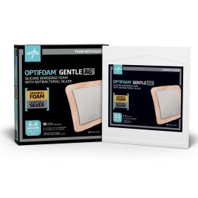 Optifoam Gentle AG+ Wound Dressing with Silicone Adhesive Border, in Educational Packaging, 6" x 6"