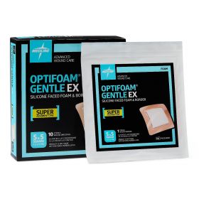 Optifoam Gentle EX Bordered Foam Dressing, 5" x 5", in Educational Packaging