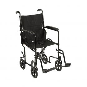 Aluminum Transport Chair with Swing-Away Footrest, Black Frame and Black Upholstery, 17"W