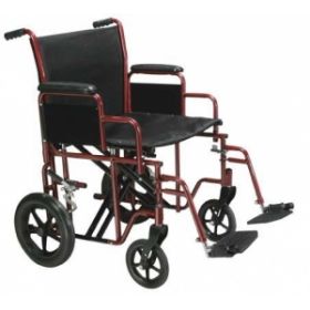 Transport Wheelchair, Heavy-Duty, Red, 22"