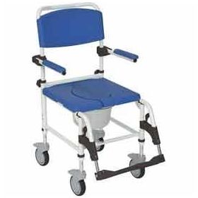 22" W Mobile Aluminum Shower Commode Chair with 4 Rear-Locking Casters