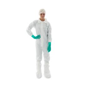 BioClean-D Sterile Disposable Coveralls with Elastic Wrists and Ankles, Thumb Loops, White, Size L