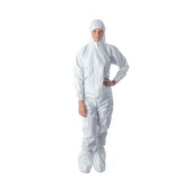 BioClean-D Drop-Down Cleanroom Coveralls with Hood and Boots, White, Size XL
