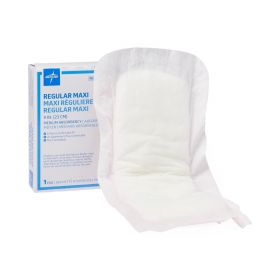 Nonsterile Sanitary Maxi Pads with Adhesive Strip, Packaged in Individual 4" Vending Box, 9"