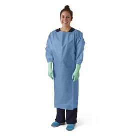 Poly-Coated Over-The-Head Protective Gown with Thumb Loops, Blue, Size XL