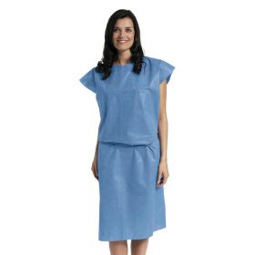 Sleeveless Tape Tab Neck and Waist Tie Multilayer Patient Gown, Blue, Size Regular / Large nimmed