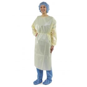 Poly Coated Overhead Isolation Gown with Full Back and Knit Cuffs, Yellow, Size Regular