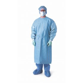 Premium Breathable Film Chemo-Tested Procedure Gowns, Disposable, Knit Cuffs, Blue, Size M