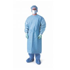 Premium Breathable Film Chemo-Tested Procedure Gowns, Disposable, Knit Cuffs, Blue, Size XL