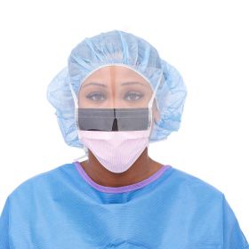ASTM Level 3 Anti-Fog Surgical Face Mask with Shield and Ties, Anti-Glare Strip, Cellulose Outer and Inner, Pink and White Stripe