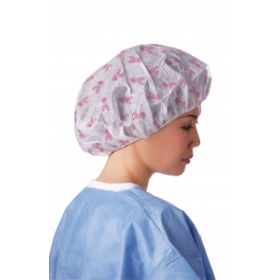 Pro Series Bouffant Caps, Pink Ribbon Breast Cancer Awareness Print, 24"