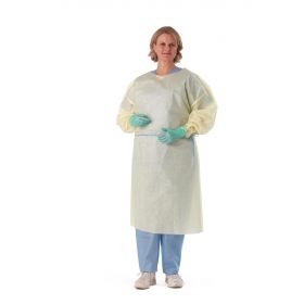 Medium-Weight AAMI Level 2 Isolation Gown with Side Ties and Thumb Loops, Yellow, Size Regular