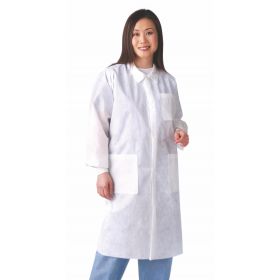 Multilayer Lab Coat with Knit Cuffs and Traditional Collar, White, Size L