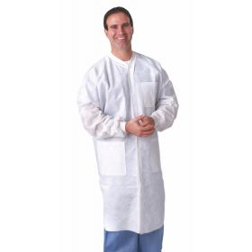 Multilayer Lab Coat with Knit Cuffs and Collar, White, Size L