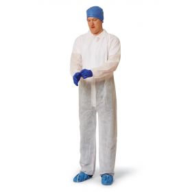Heavyweight Spunbond Polypropylene Coveralls with Elastic Wrists and Open Ankles, Size L, White ,NONCV150LZ