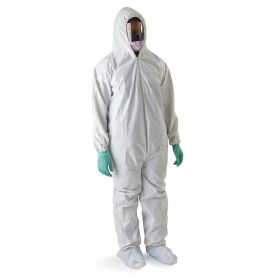 Static-Dissipative Microporous Breathable Coveralls with Hood and Boots, White, Size M