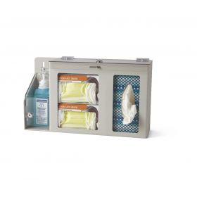 Respiratory Hygiene Station, Holds 2 Boxes of Face Masks, 1-2 Boxes of Tissues, and Hand Sanitizer Bottle, Locking, Quartz ABS Plastic / Clear PETG