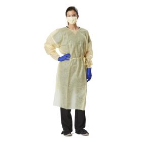 Medium-Weight Overhead AAMI Level 1 Isolation Gown with Side Ties, Yellow, Size Regular