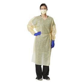 Medium-Weight Overhead AAMI Level 1 Isolation Gown with Side Ties, Yellow, Size XL