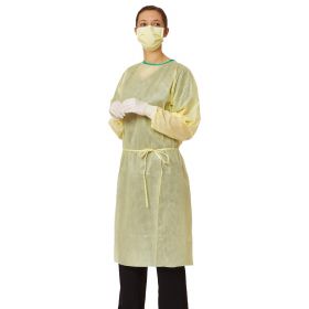 Medium-Weight AAMI Level 2 Isolation Gown with Elastic Wrists, Tape-Tab Neck, Yellow, Size L