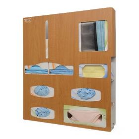 Isolation Protection Organizer, Maple Wood ABS Plastic, Holds Gowns, 3 Glove Boxes, 1 Face Mask Box, and 1 Mask with Shield Box, With Storage Area