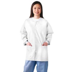 Multilayer Lab Jacket with Knit Cuffs and Collar, White, Size L