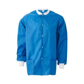 ComfortSure Disposable Lab Jackets with Knit Cuff and Collar, Blue, Size L