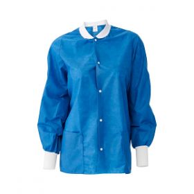ComfortSure Disposable Lab Jackets with Knit Cuff and Collar, Blue, Size S
