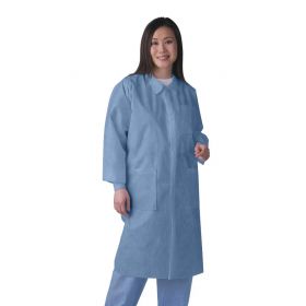 Disposable Knit-Cuff Multilayer Lab Coats with Traditional Collar, Blue, Size M