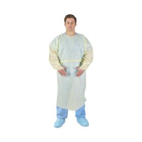 AAMI Level 2 Full-Back SMS Medium-Weight Isolation Gown with Thumb Loops, Over-the-Head, Yellow, Size XL