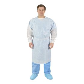 Open-Back Polyethylene Poly-Coated SMS Fluid Resistant Procedure Gown with Thumb Loops, White, Universal