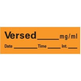 Versed Anesthesia Label Tape, Orange, 1-1/2" x 1/2", 500" Roll