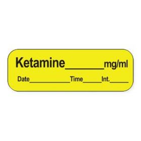 Ketamine Labels, 1-1/2" x 1/2", Yellow, 600/Roll
