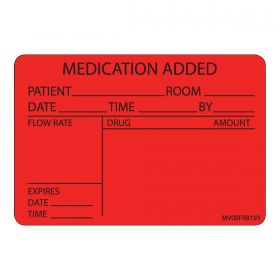 "Medication Added" Label, Red, 2-15/16" x 2"