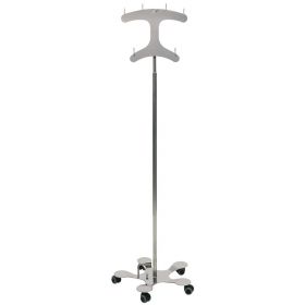 Stainless Steel IV Pole with 5-Leg Base, Foot Pedal Height Adjustable, Clearview