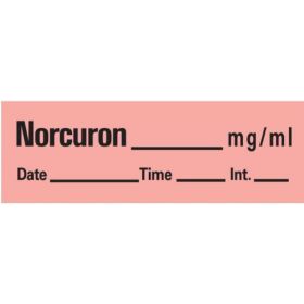 Norcuron Anesthesia Label Tape, Fluorescent Red, 1-1/2" x 1/2", 500" Roll