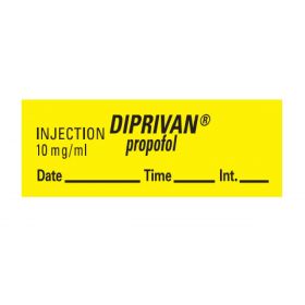 DIPRIVAN Propofol Injection Label Tape, 10 mg / mL, Yellow, 1-1/2" x 1/2", 500" Roll